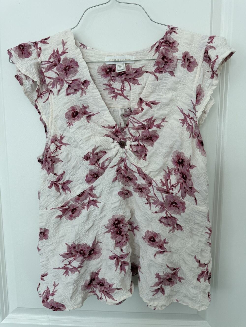 Monteau Los Angeles Sleeveless Top White Pink Floral Size XL Cottagecore